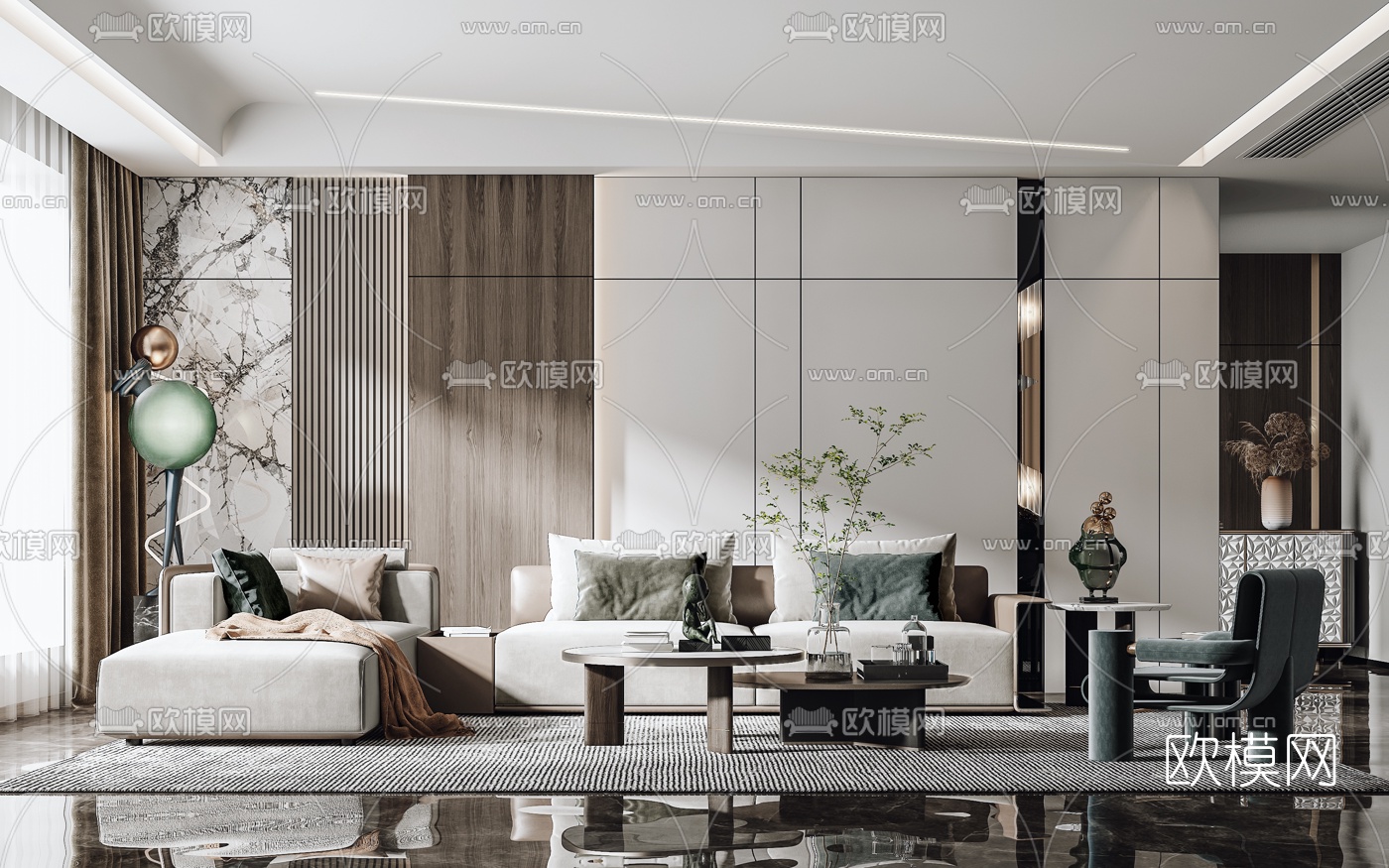 现代布艺转角沙发组合3d模型下载