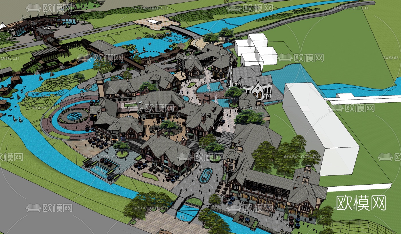 欧式风情商业街规划su模型下载（渲染图4）