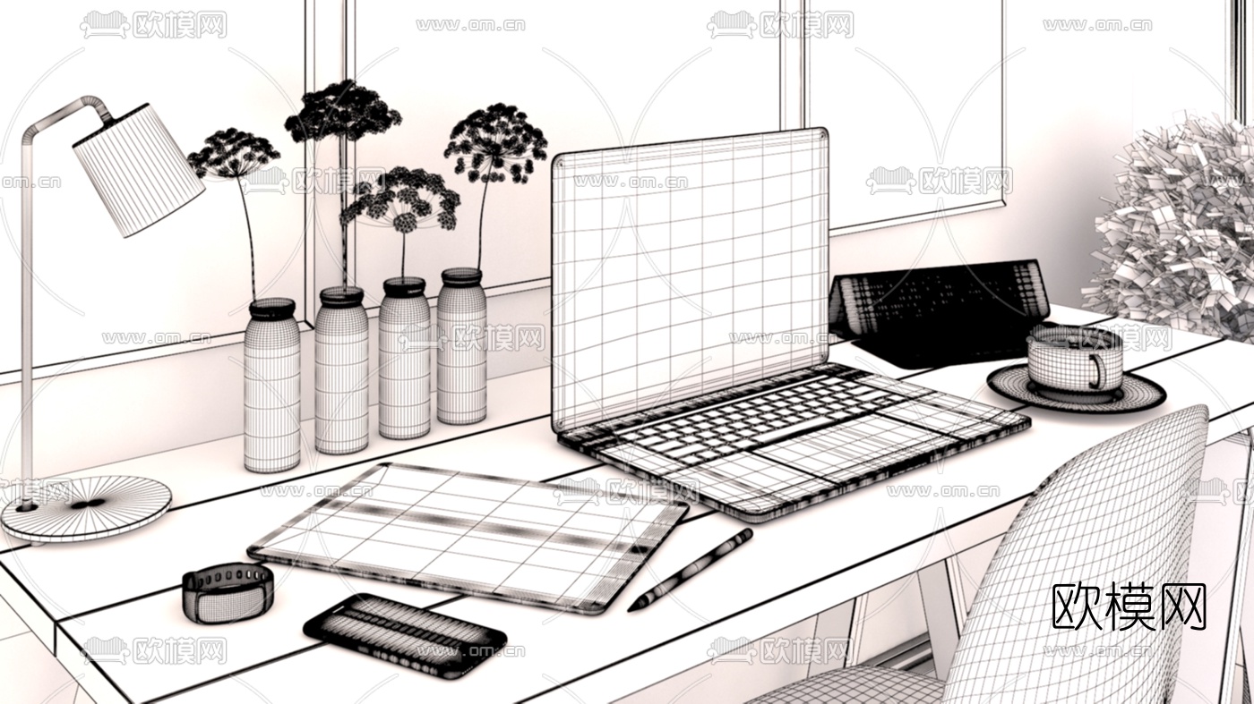 现代笔记本电脑手机3d模型下载（渲染图2）
