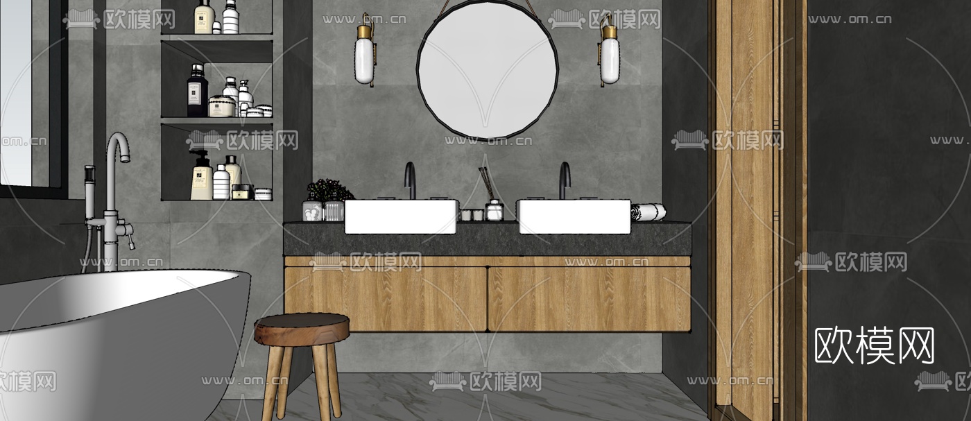 北欧卧室主人房su模型下载（渲染图2）