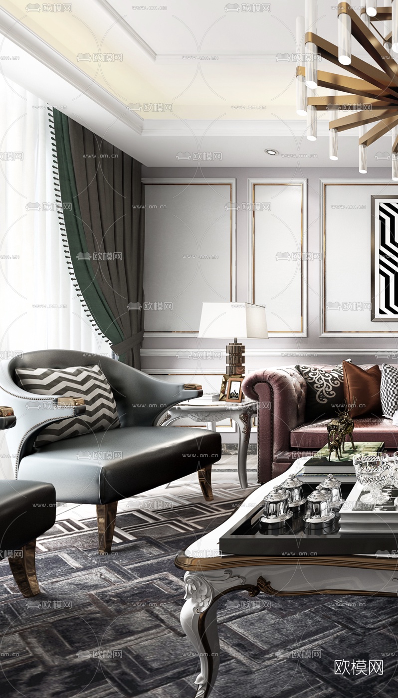 新古典客厅3d模型下载（渲染图3）
