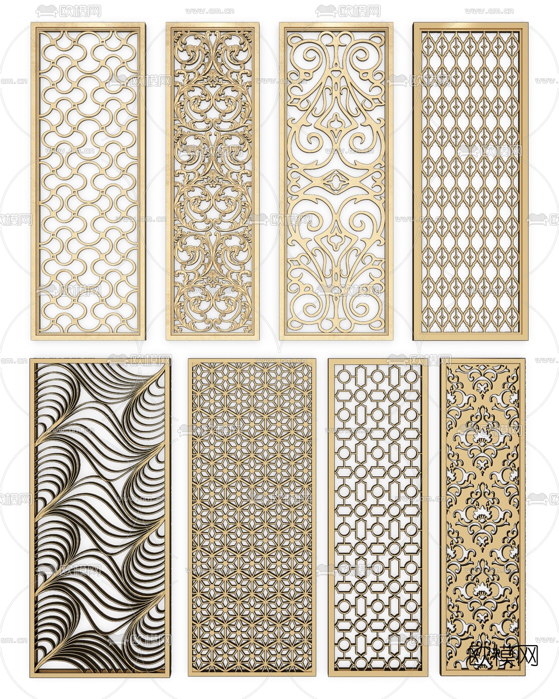 欧式金属雕花屏风隔断组合3D模型下载（渲染图2）