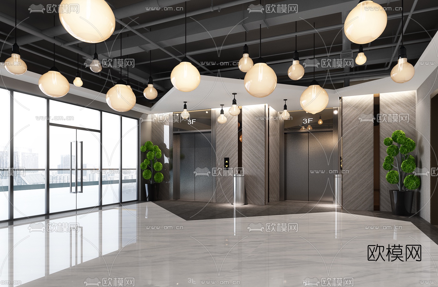 现代电梯厅3d模型下载
