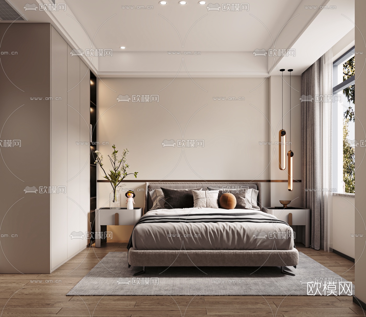 现代卧室3d模型下载（渲染图2）