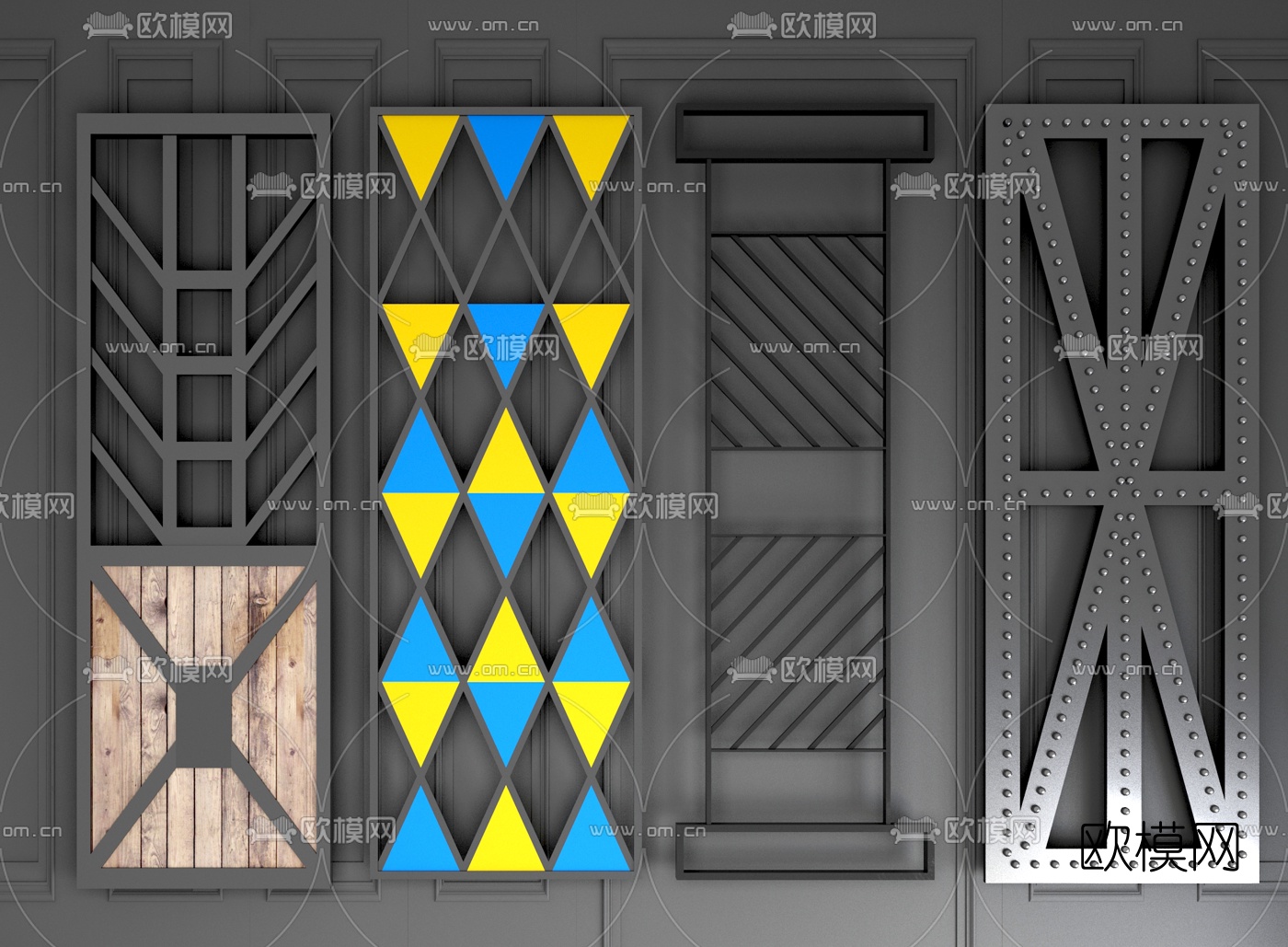 工业风金属屏风隔断3d模型下载