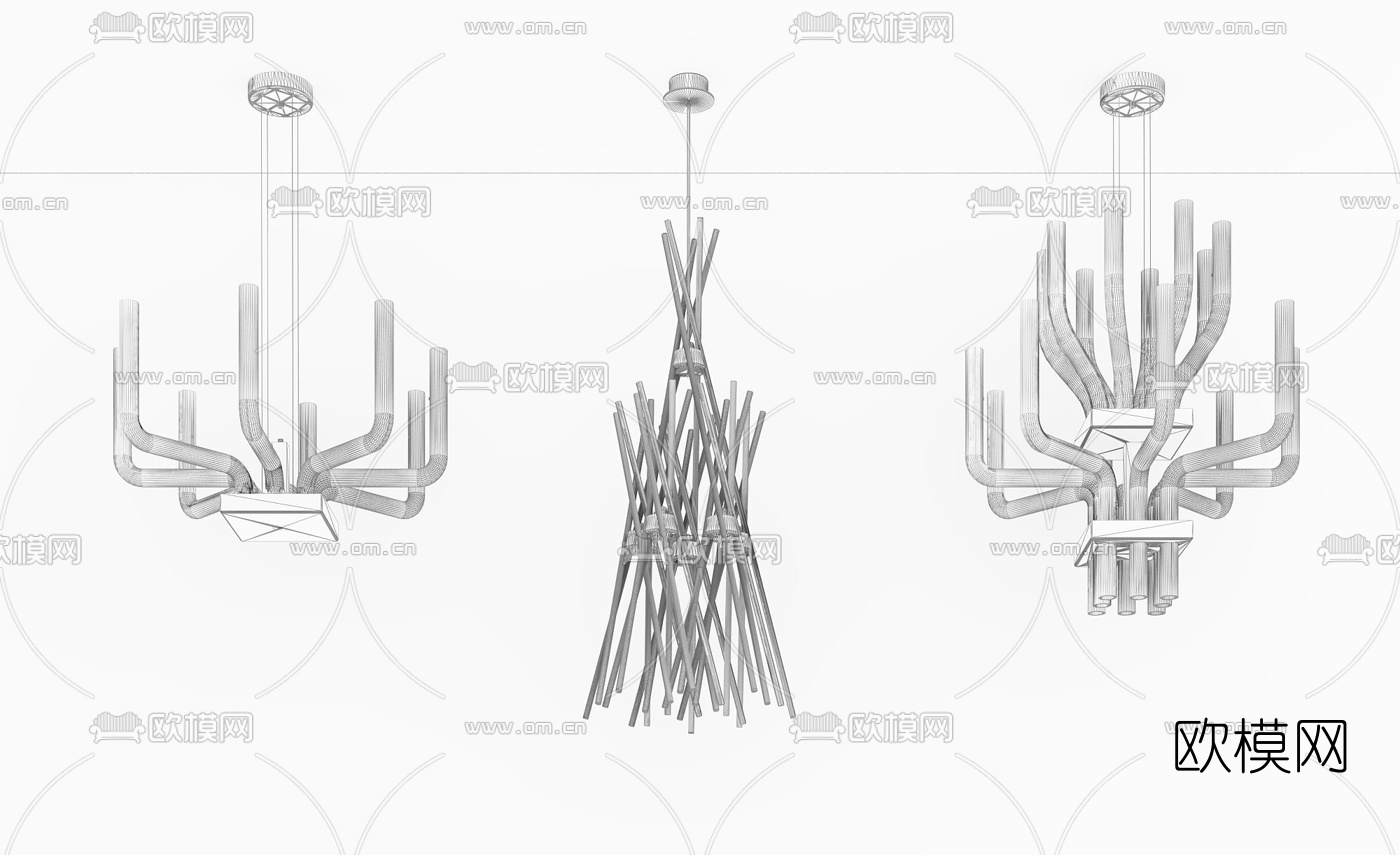  现代时尚吊灯组合3D模型