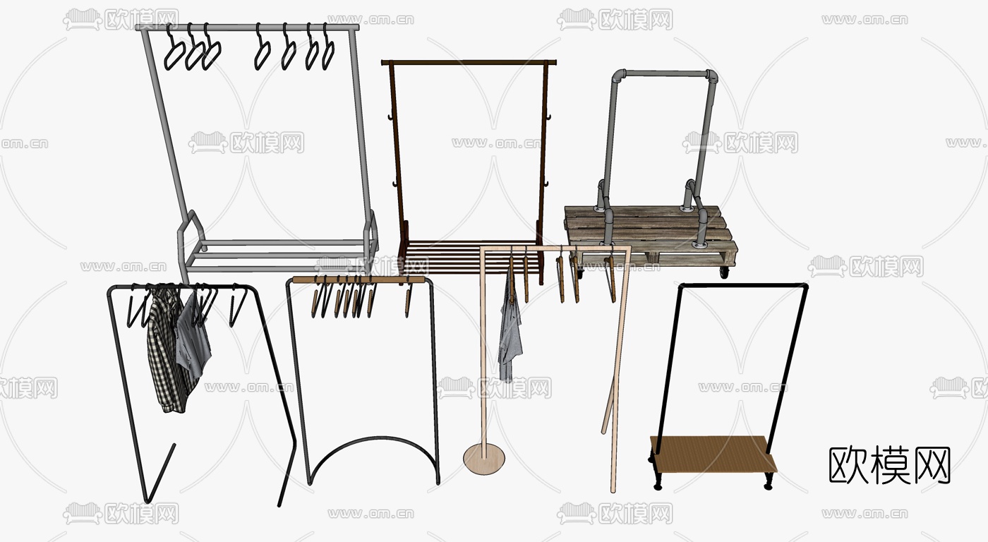 工业风水管挂衣架su模型下载