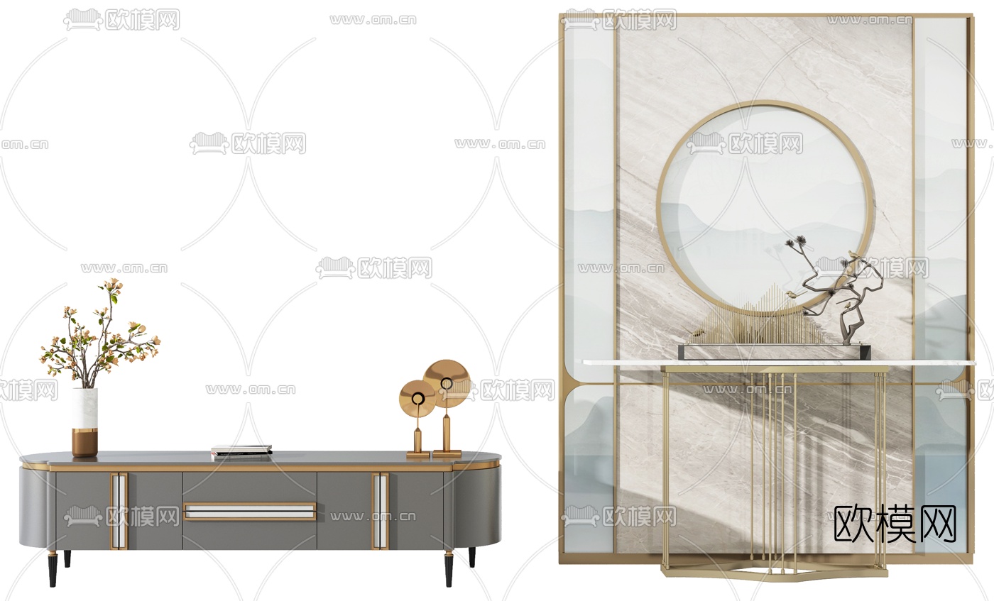 现代轻奢电视柜端景条案3d模型下载