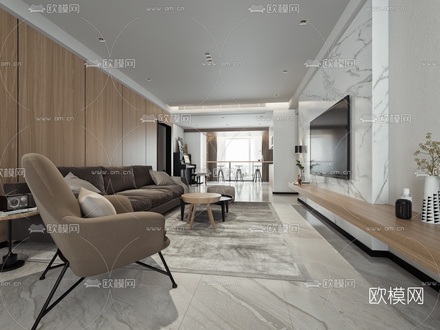 现代客厅餐厅3d模型