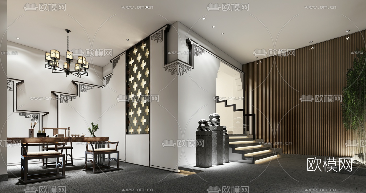 新中式茶叶店前厅3D模型