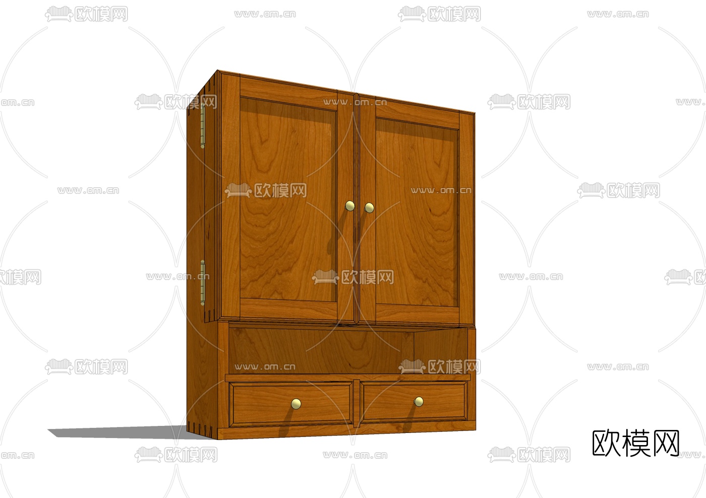 现代实木壁柜免费su模型下载