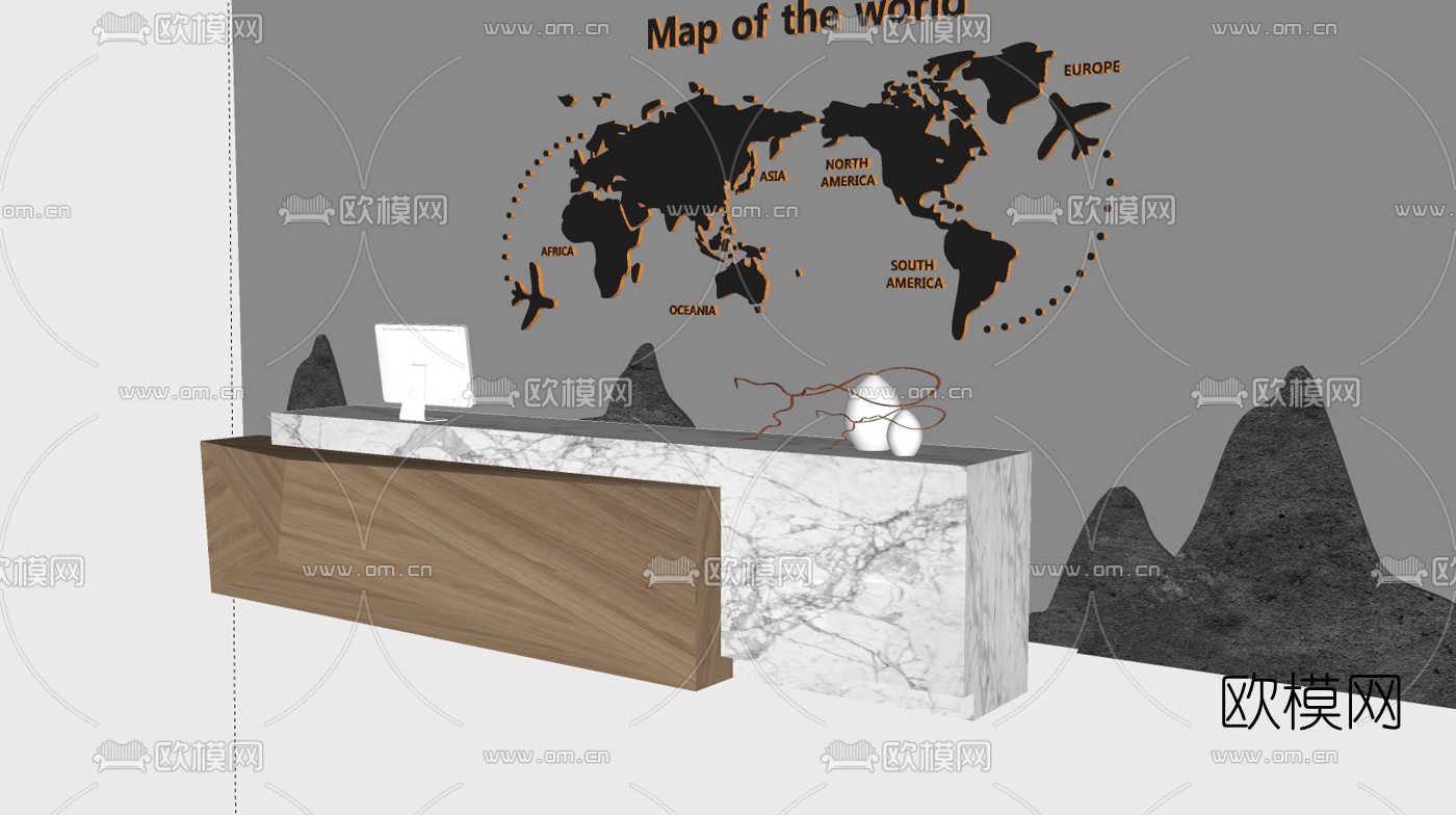 现代接待台前台su模型下载（渲染图2）