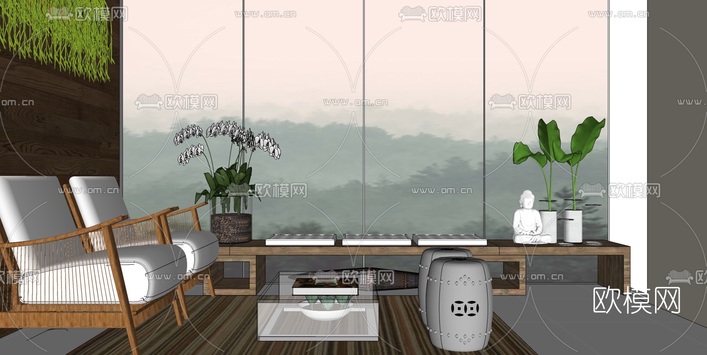 中式茶室su模型下载（渲染图1）