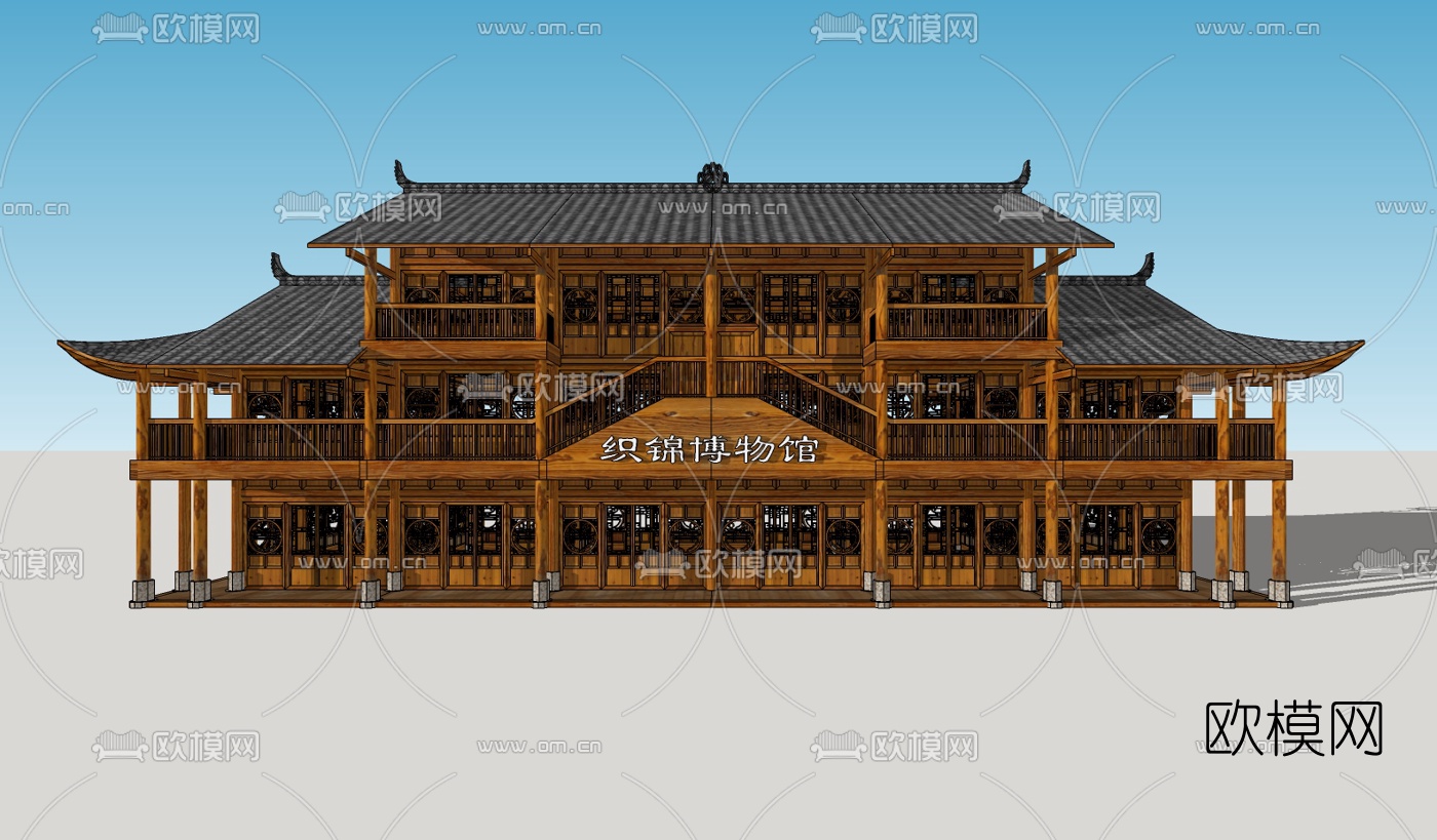 中式博物馆su模型下载