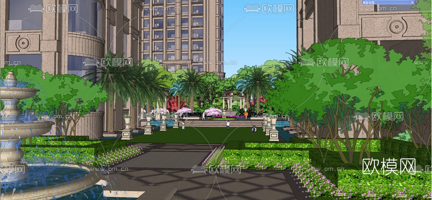 欧式小区景观规划su模型下载（渲染图5）