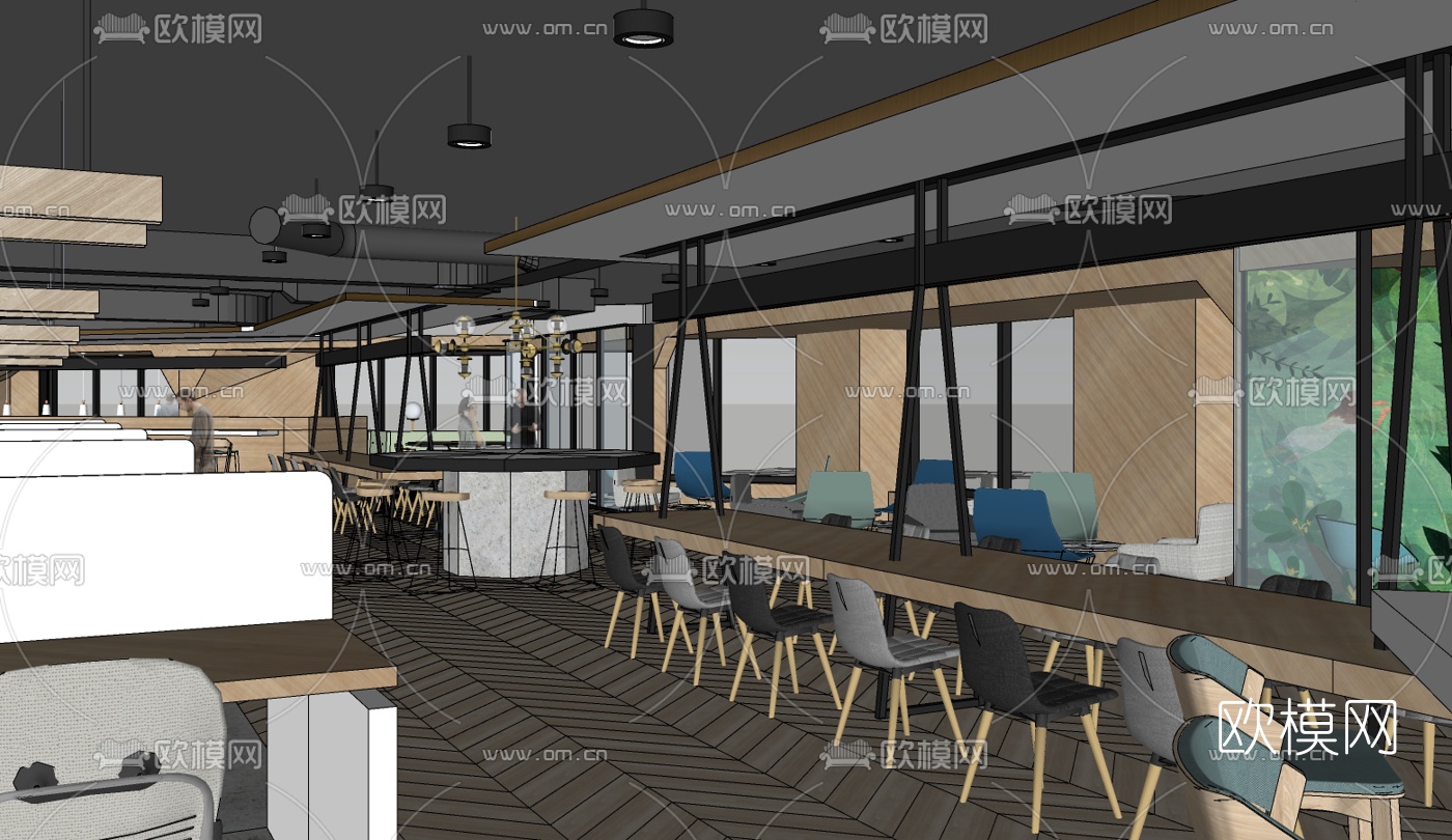 北欧茶餐厅免费su模型下载（渲染图2）