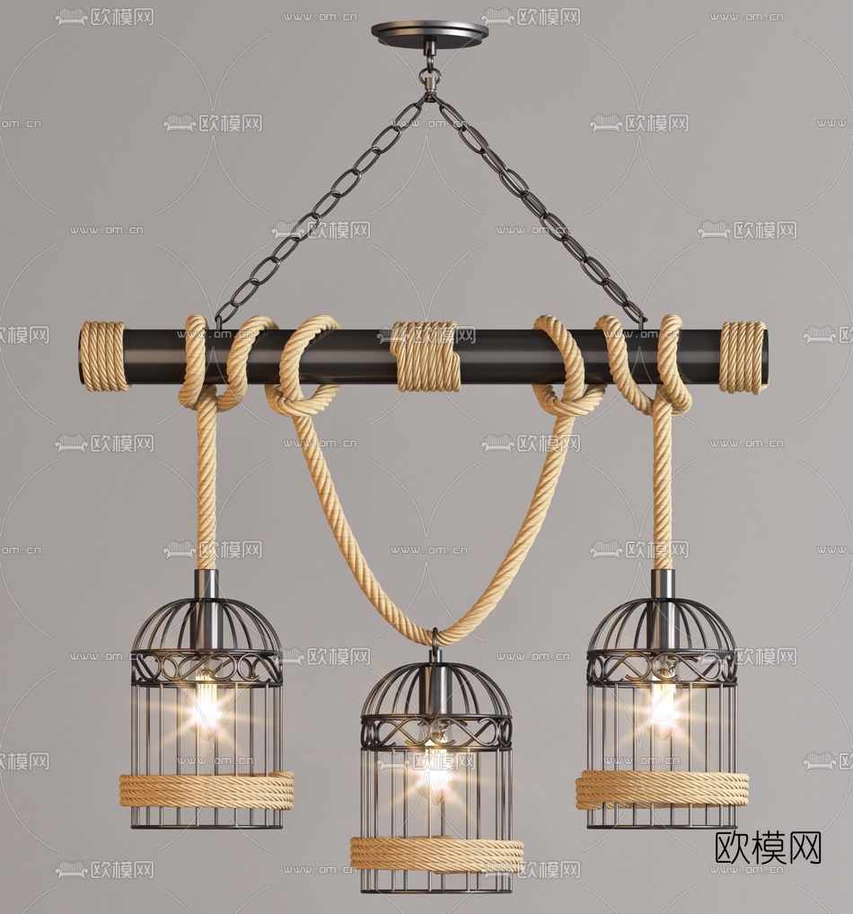 Moooi 工业风麻绳吊灯3d模型下载（渲染图3）