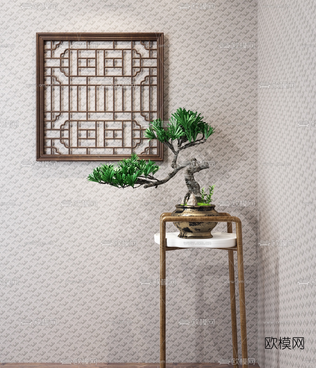 中式松树盆栽盆景3d模型下载