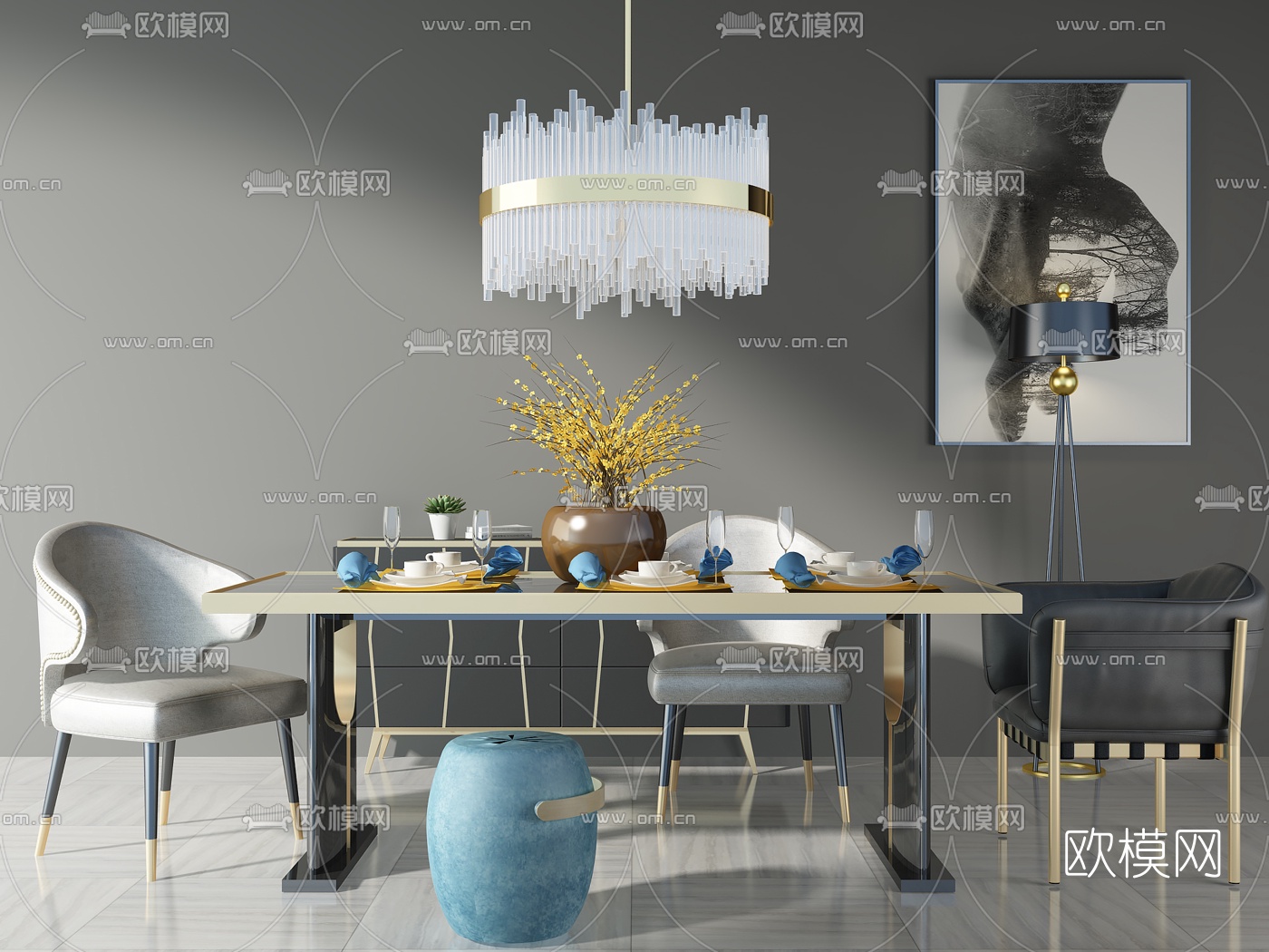 北欧餐桌椅组合3D模型