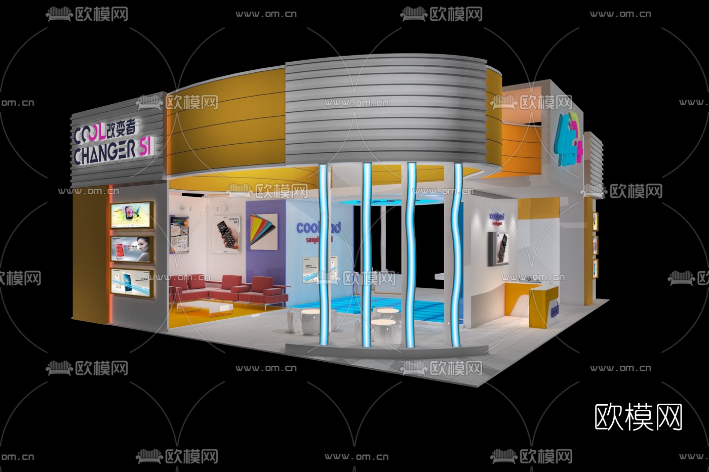 现代手机展厅免费3d模型