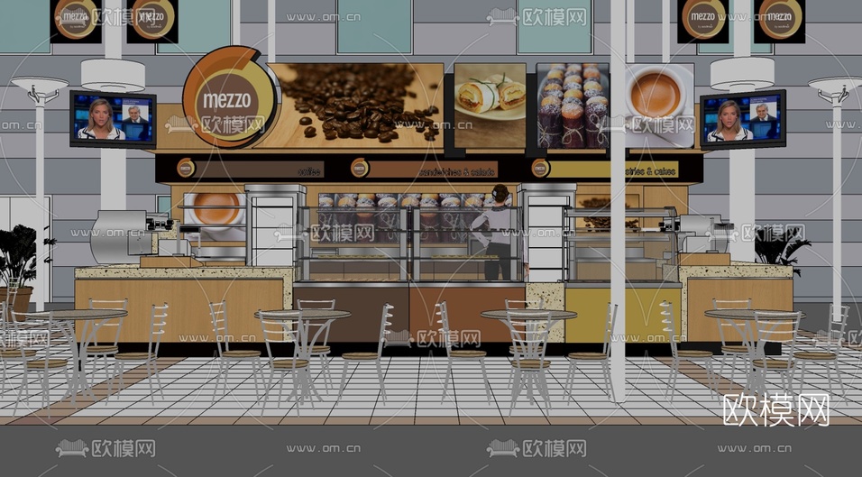 现代咖啡店免费su模型下载_ID10055488_sketchup模型下载-欧模网