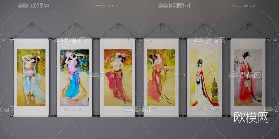 中式挂画装饰画3D模型下载