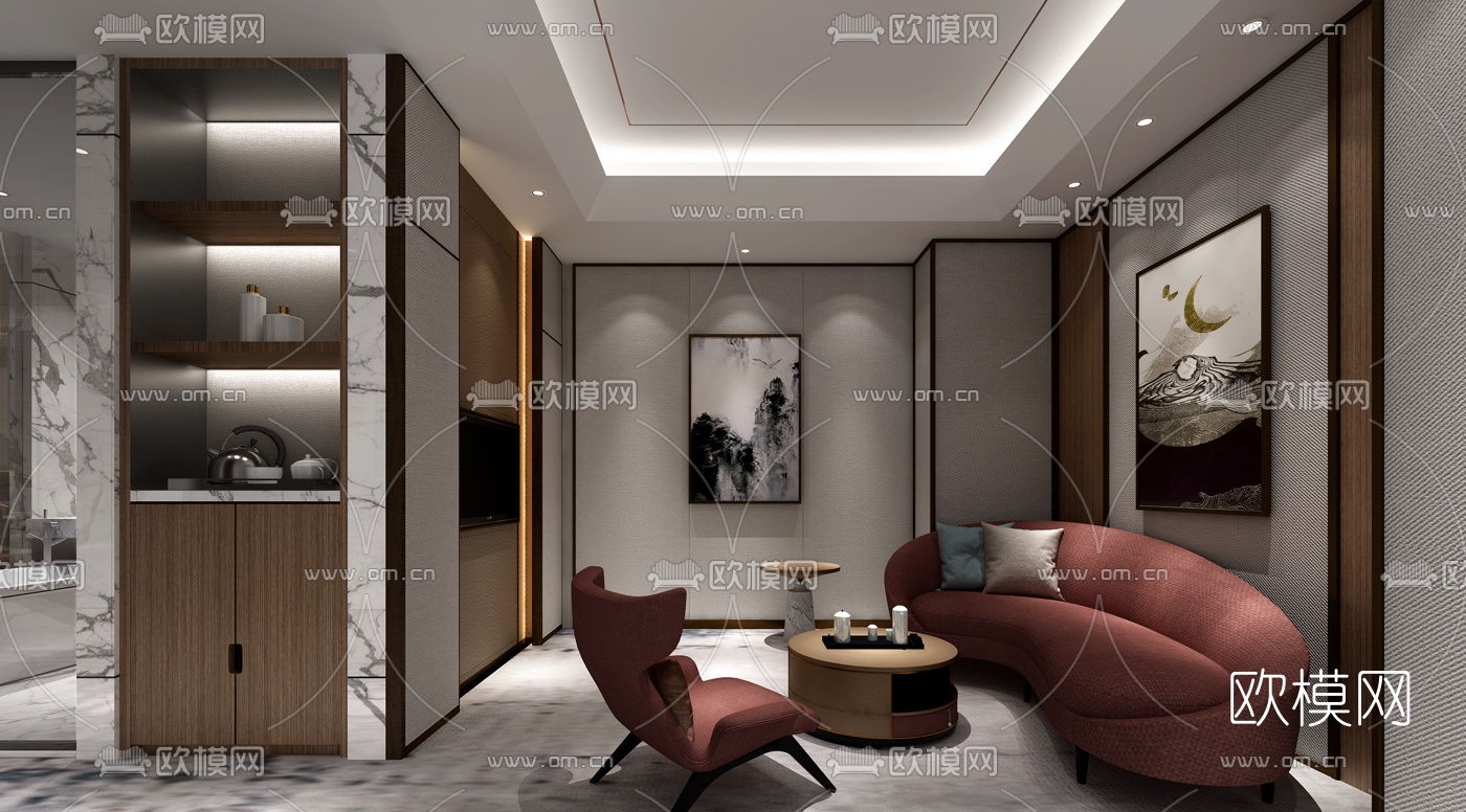 现代酒店客房双人房3d模型下载（渲染图2）