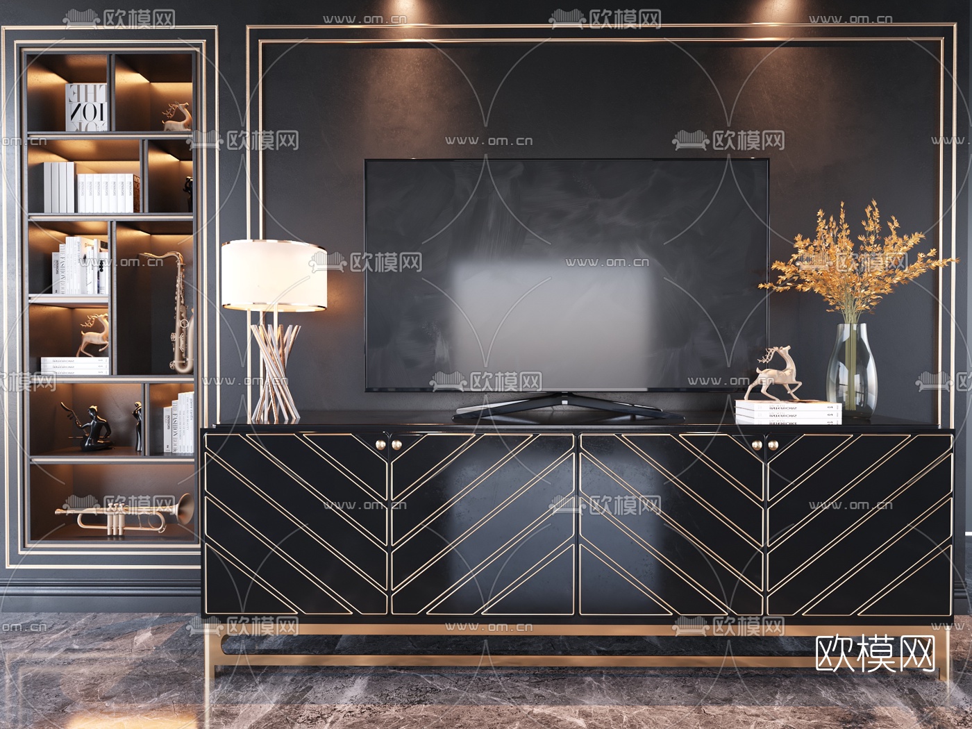 现代轻奢电视柜3d模型-免费3dmax模型库-欧模网