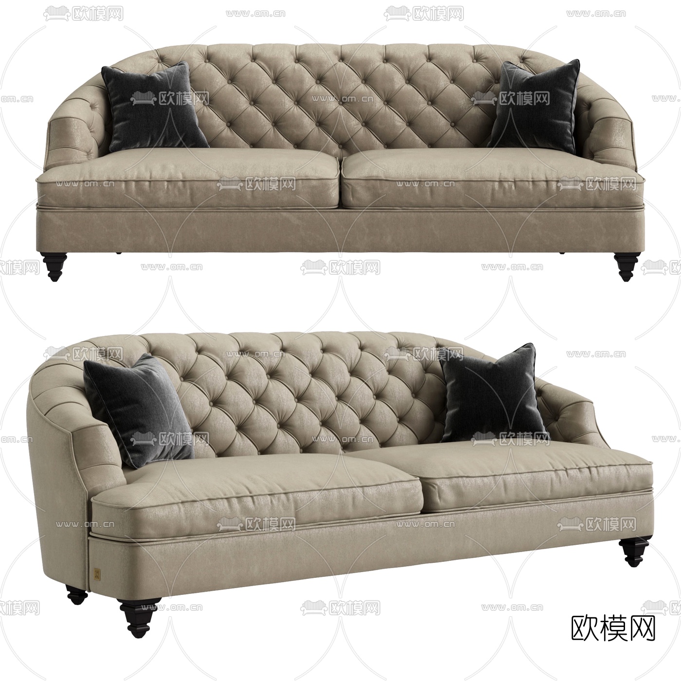 简欧皮革双人沙发3d模型下载（渲染图1）