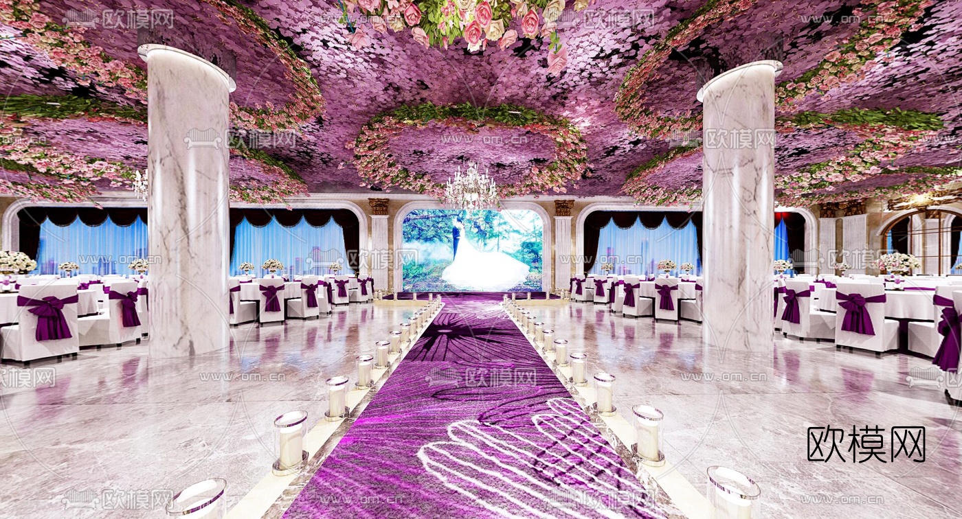 简欧婚庆宴会厅全景3d模型