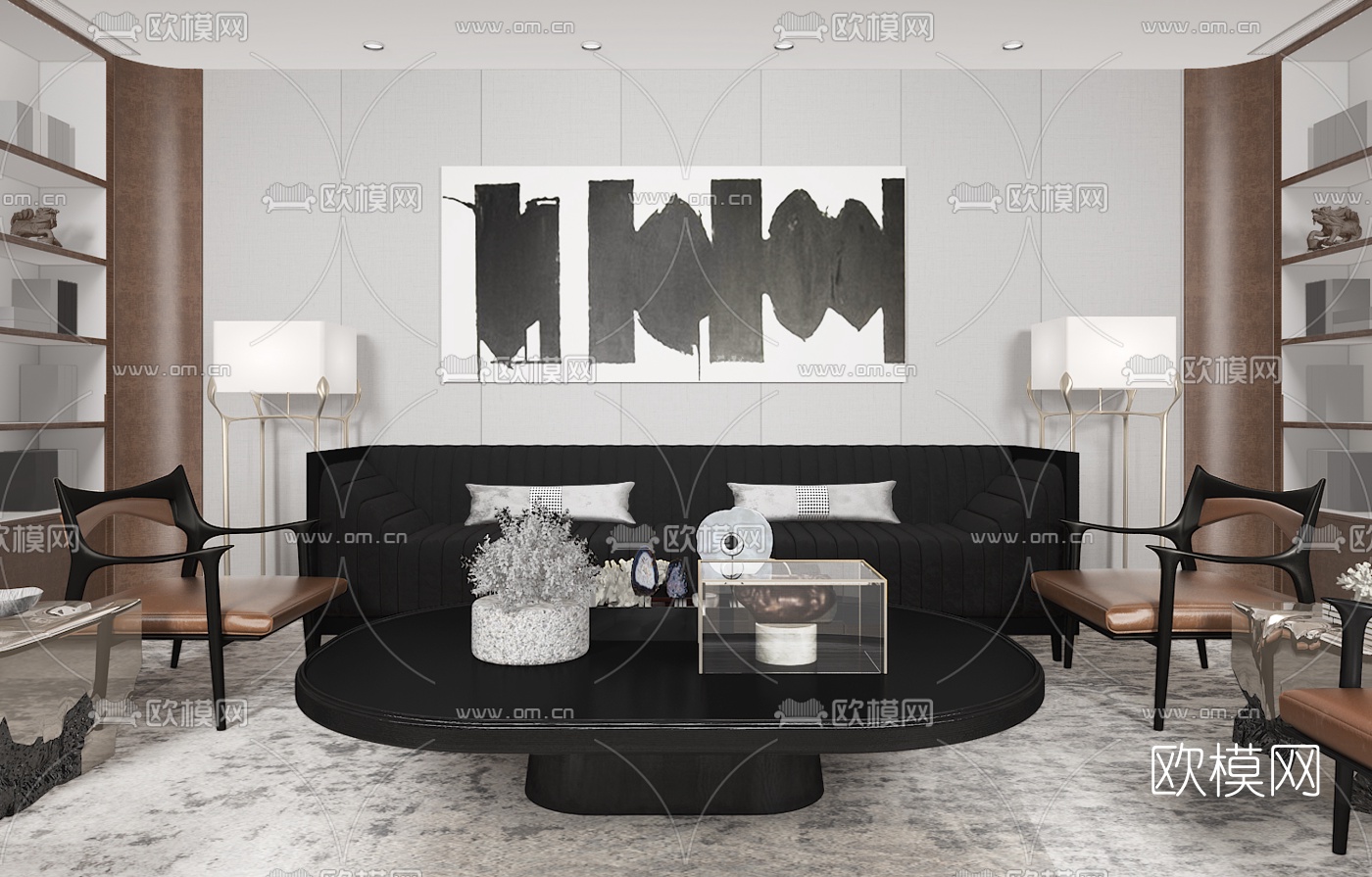 无间设计后现代客厅沙发组合3D模型下载