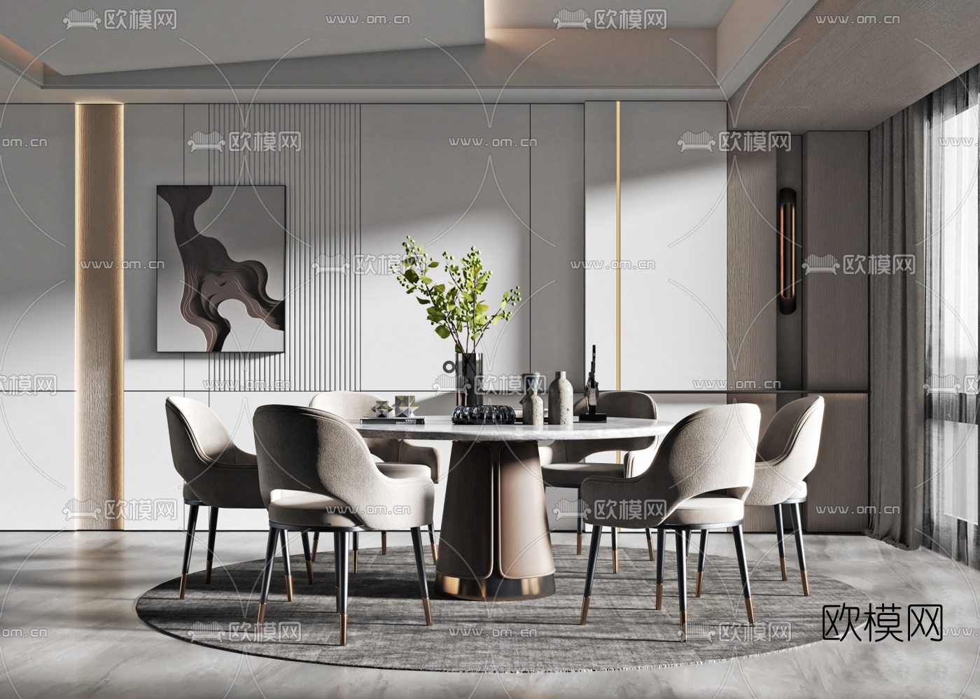 现代圆形餐桌椅3d模型