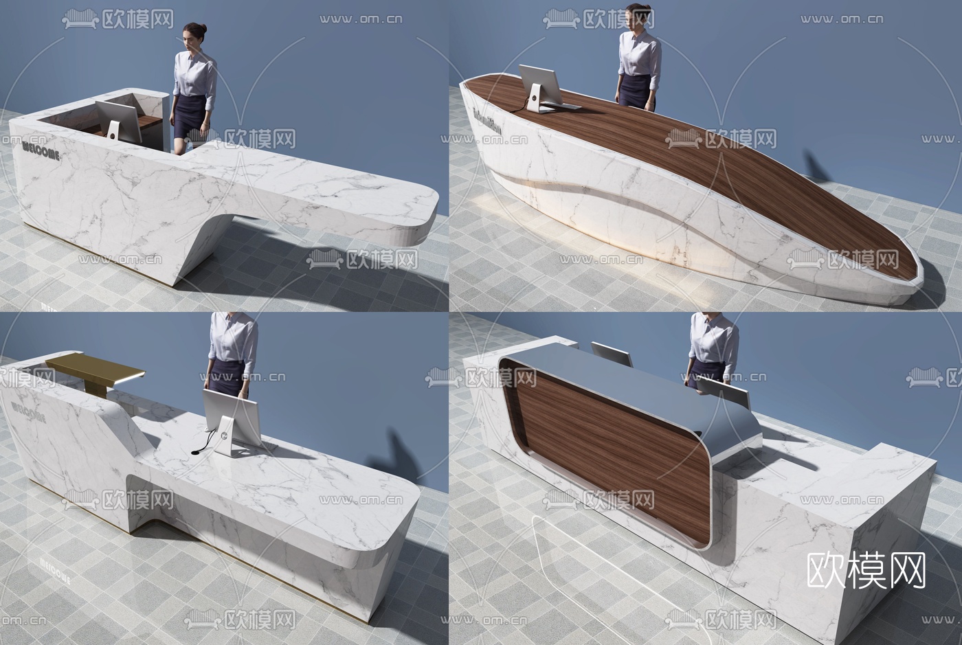 现代大理石接待台前台组合3d模型下载（渲染图2）