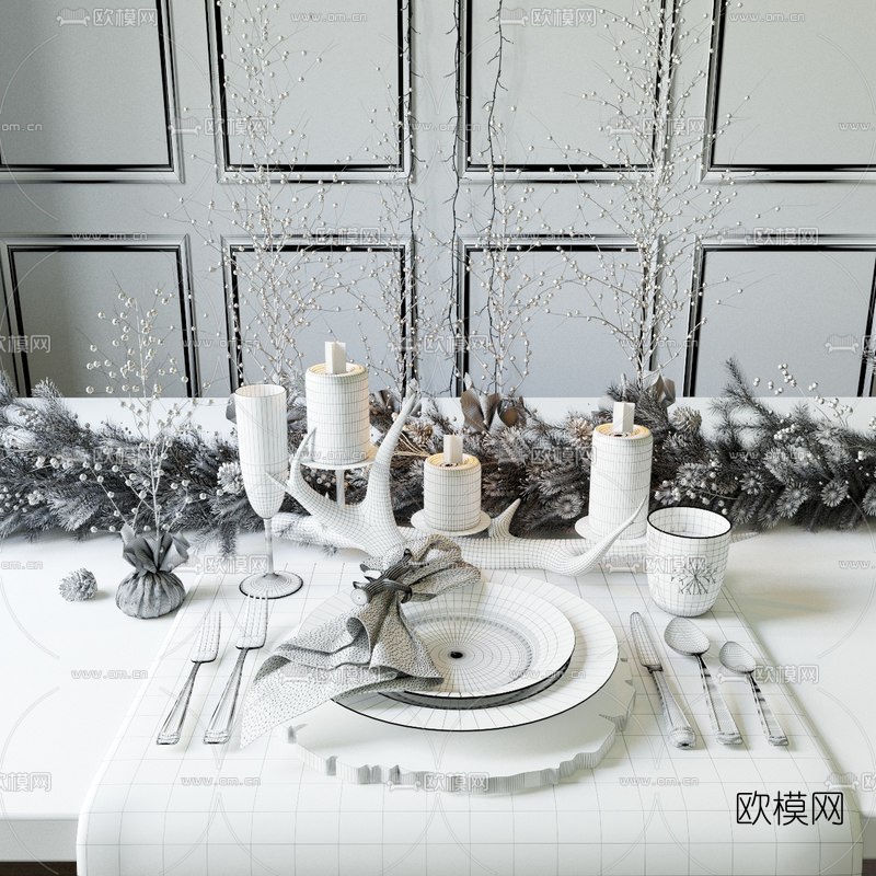 欧式圣诞节餐具摆件组合3D模型