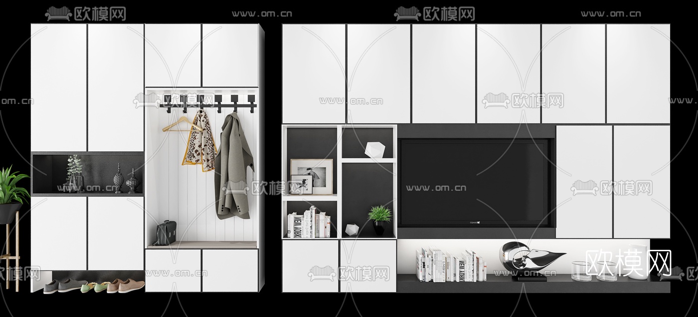 后现代鞋柜电视柜组合3d模型下载