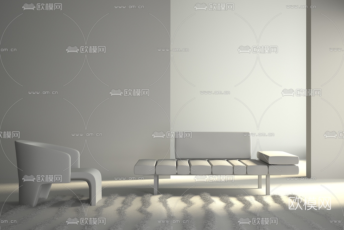 意大利Minotti品牌 现代皮革脚踏3d模型下载（渲染图2）