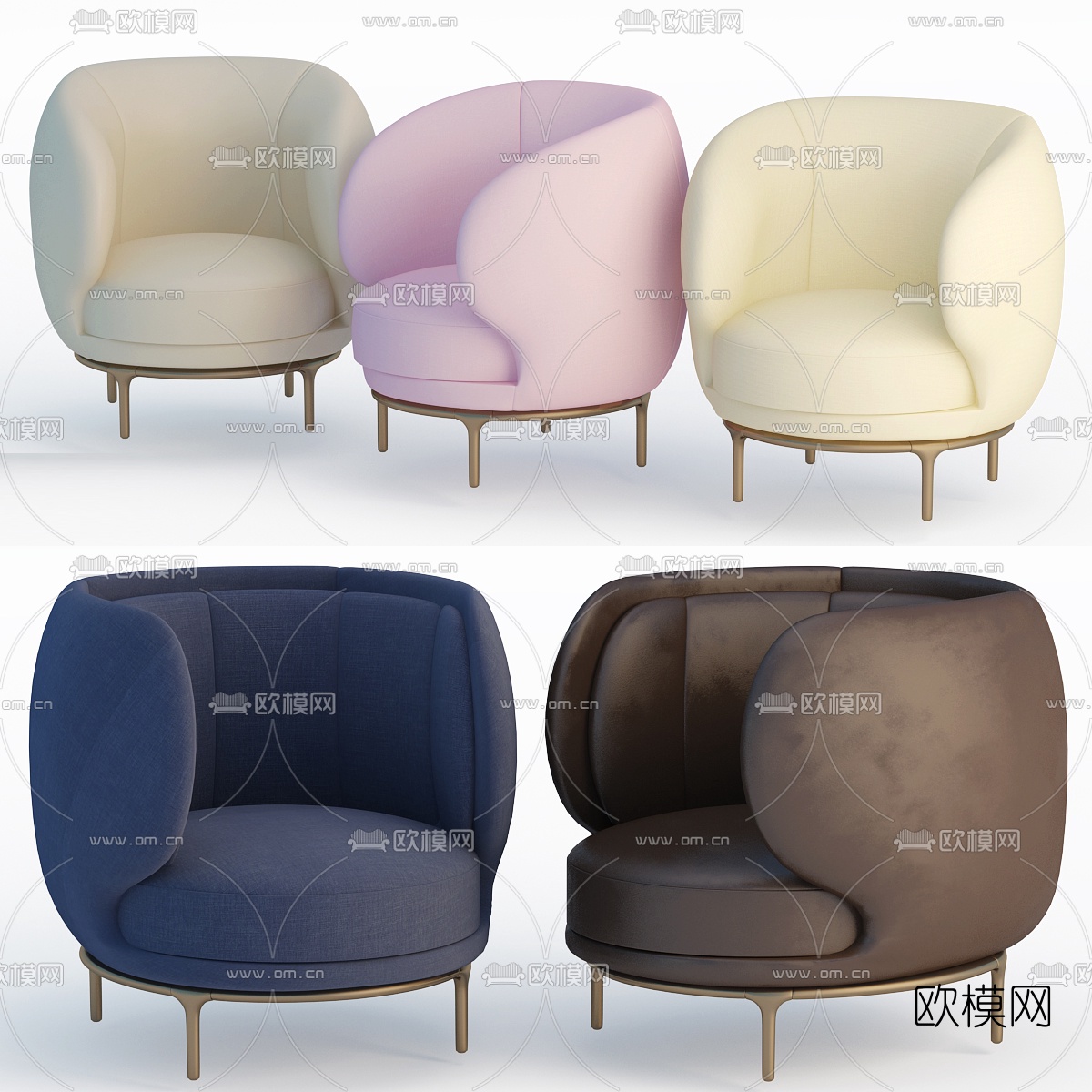 现代轻奢布艺单人沙发组合3d模型下载