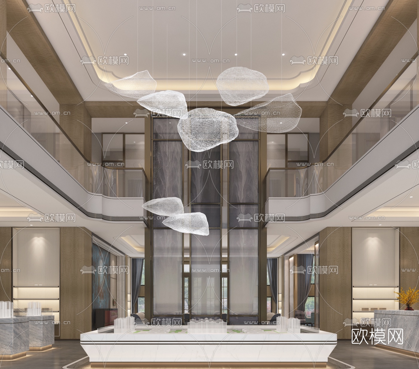 新中式售楼部前台大厅洽谈区3D模型