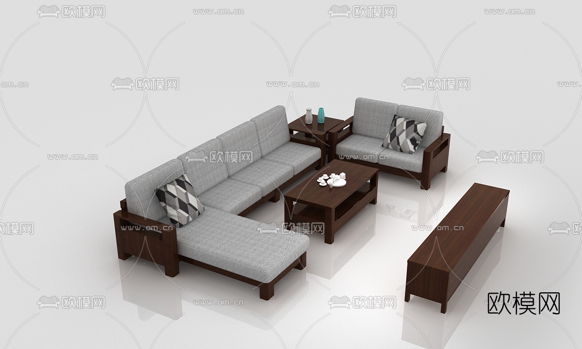 新中式实木沙发组合免费3d模型