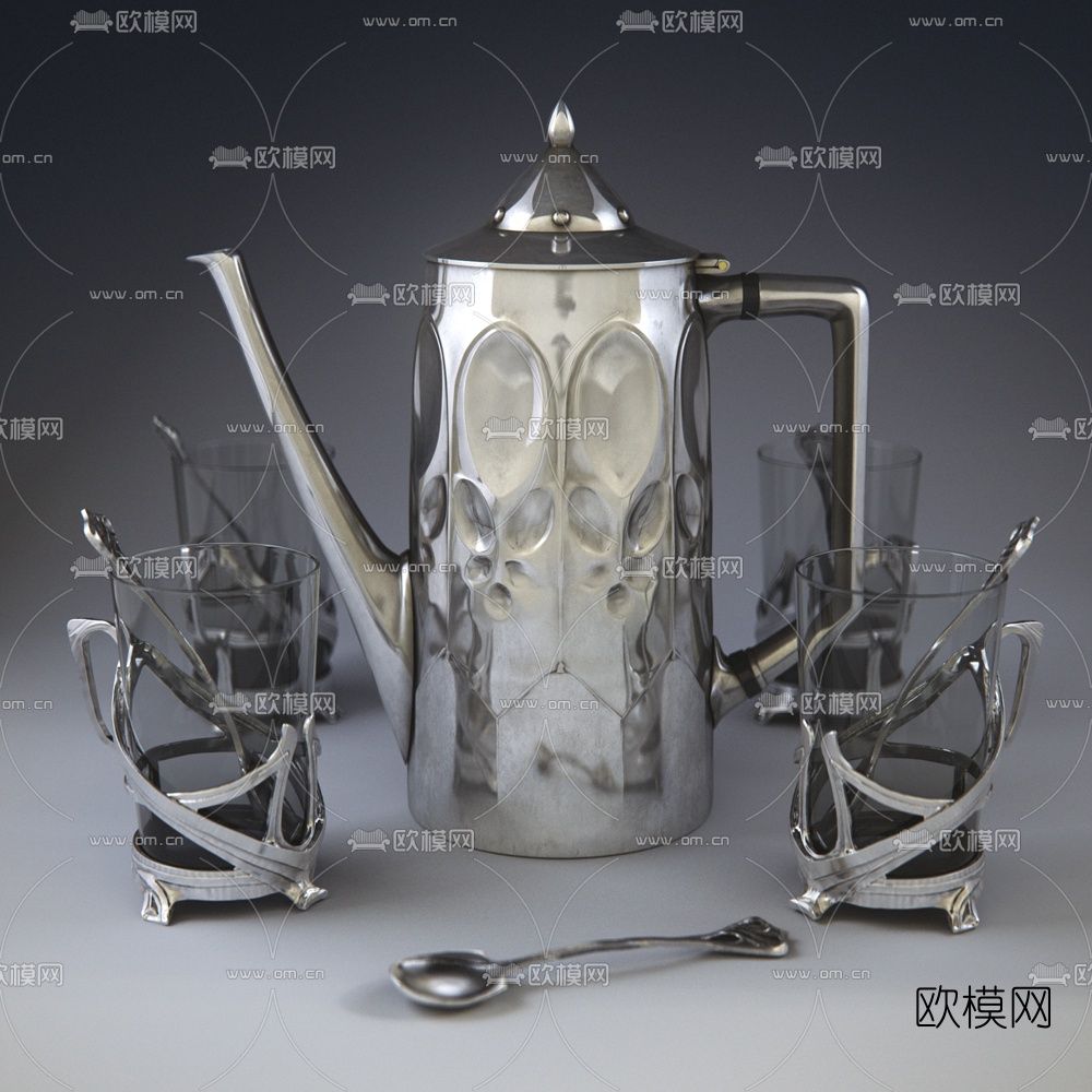 欧式金属水壶水杯组合3D模型