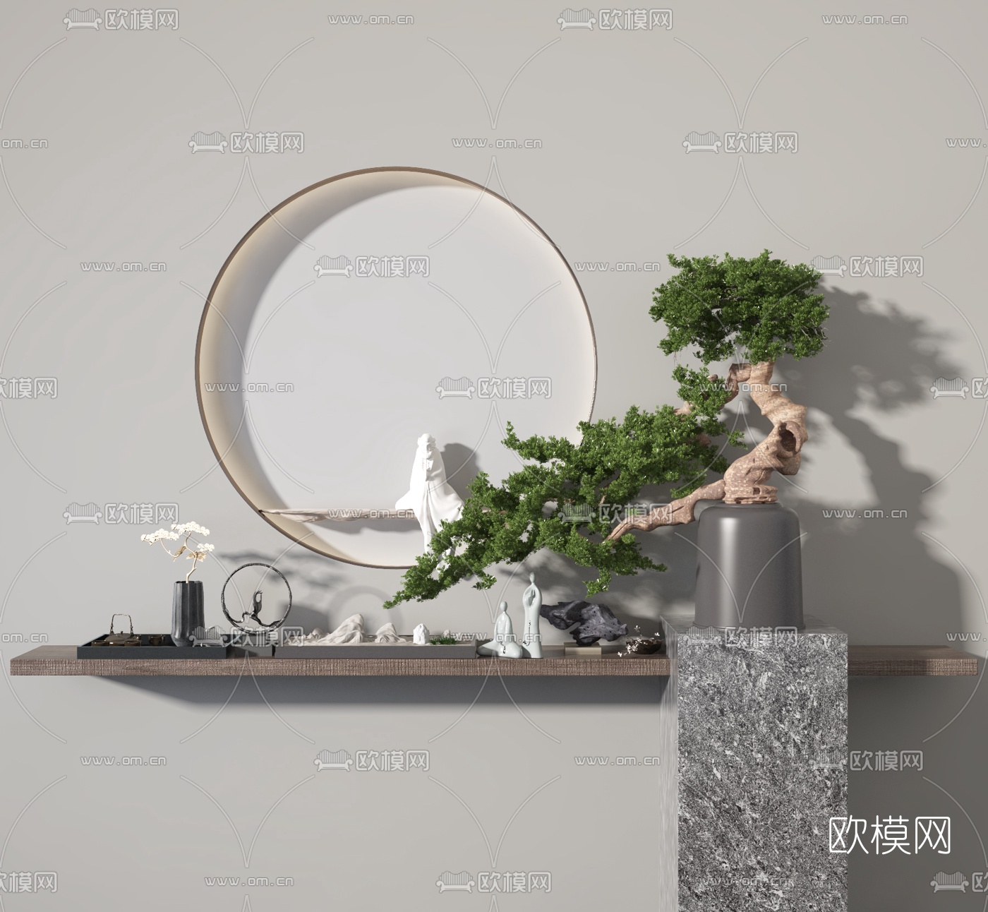 新中式端景条案3d模型