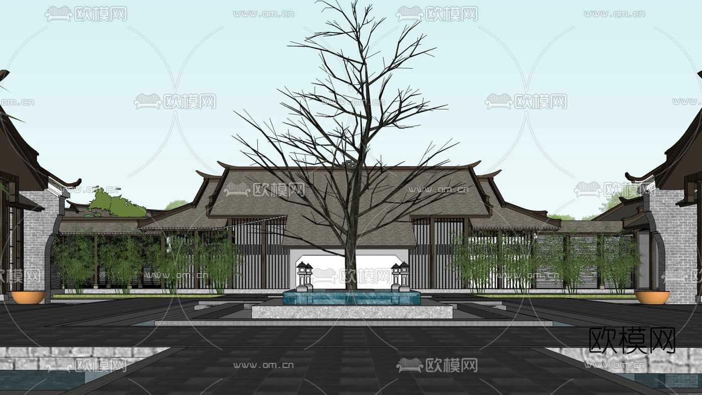 新中式度假酒店su模型下载（渲染图5）