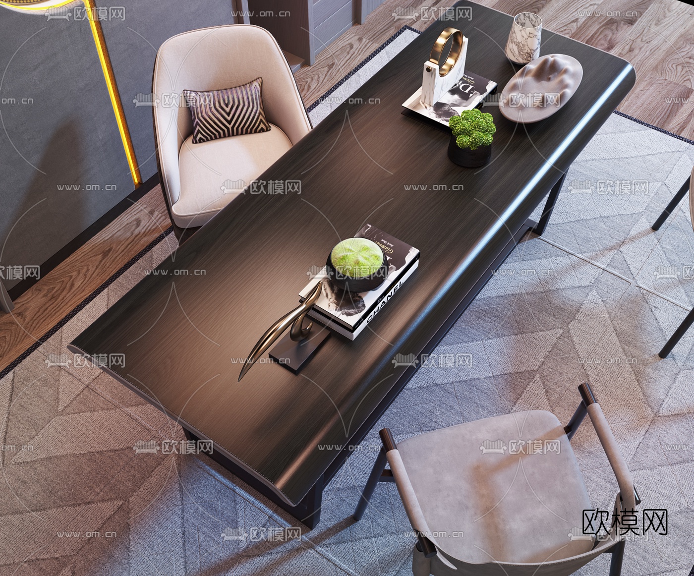 新中式书桌椅3d模型