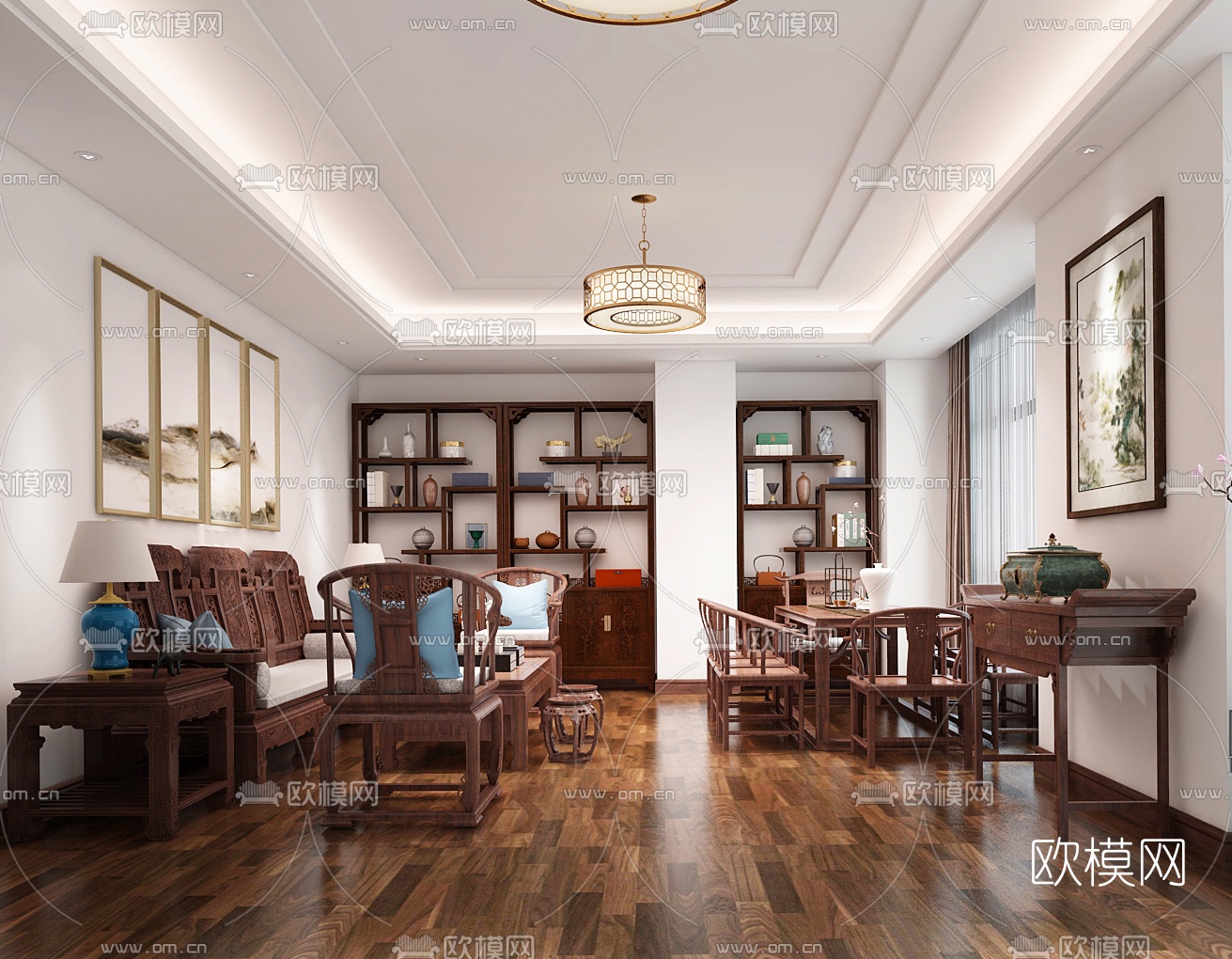 中式总经理办公室3d模型下载（渲染图2）