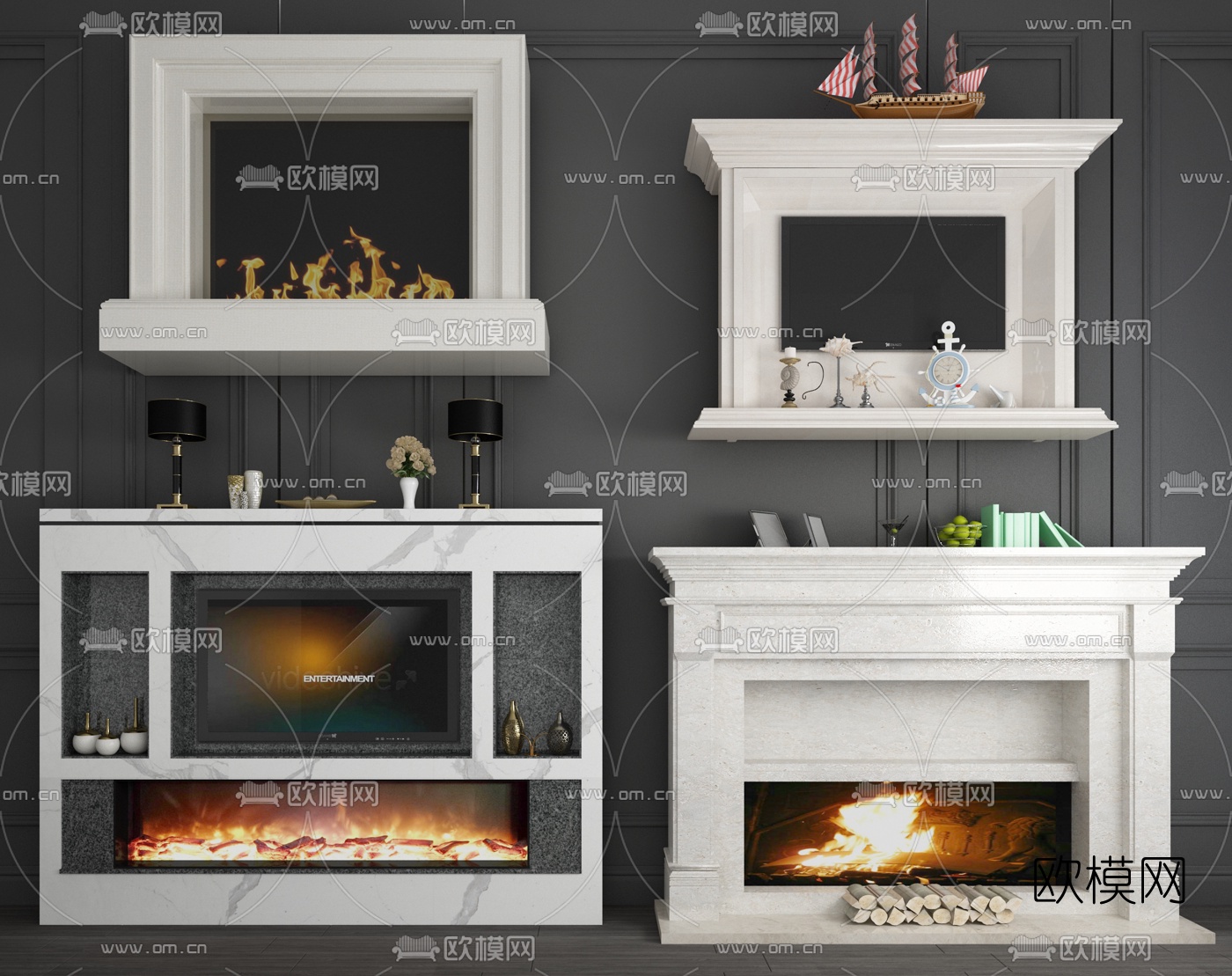 美式壁炉3d模型下载