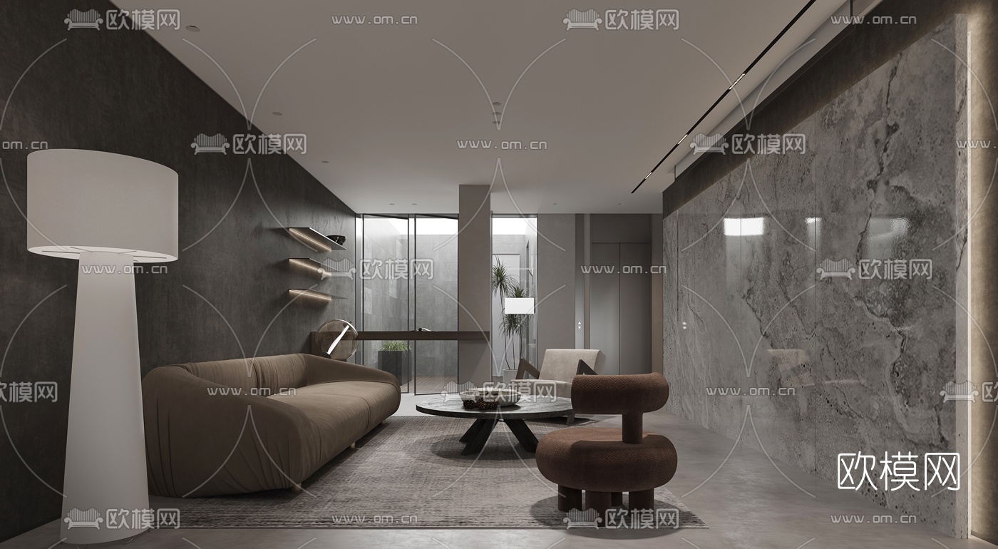 现代地下室休闲区3d模型下载（渲染图1）