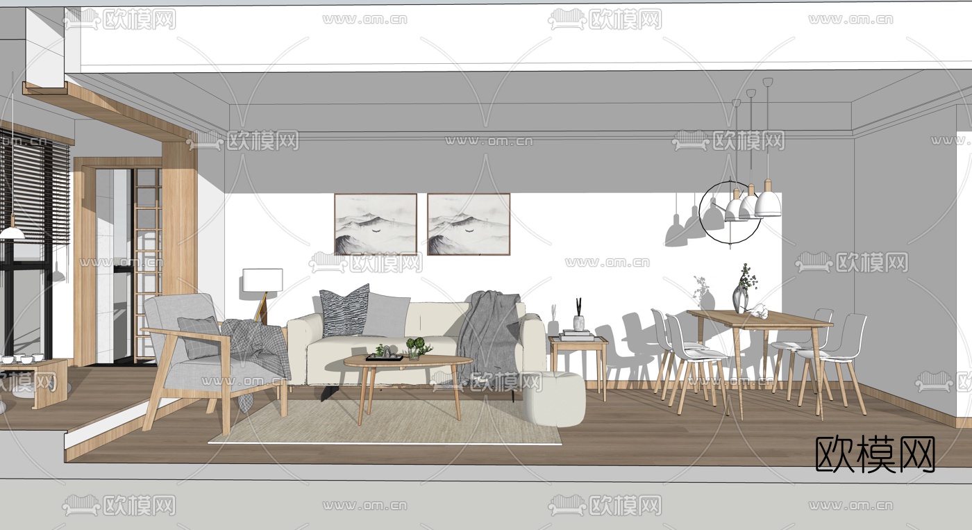 北欧客餐厅su模型下载（渲染图6）