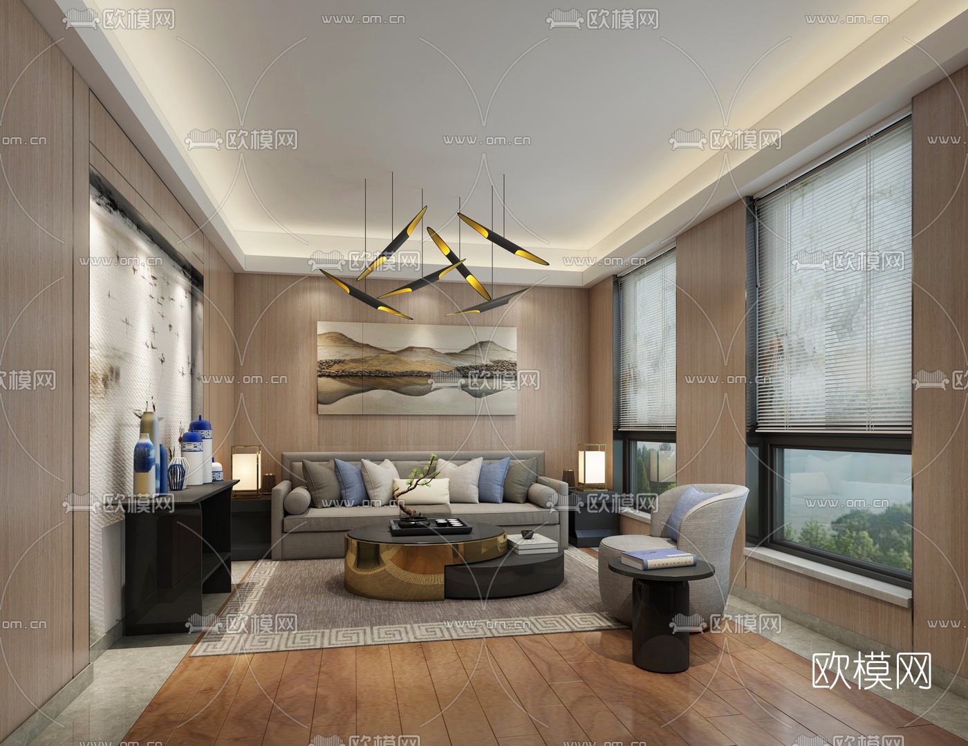新中式VIP贵宾接待室3D模型-免费3dmax模型库-欧模网
