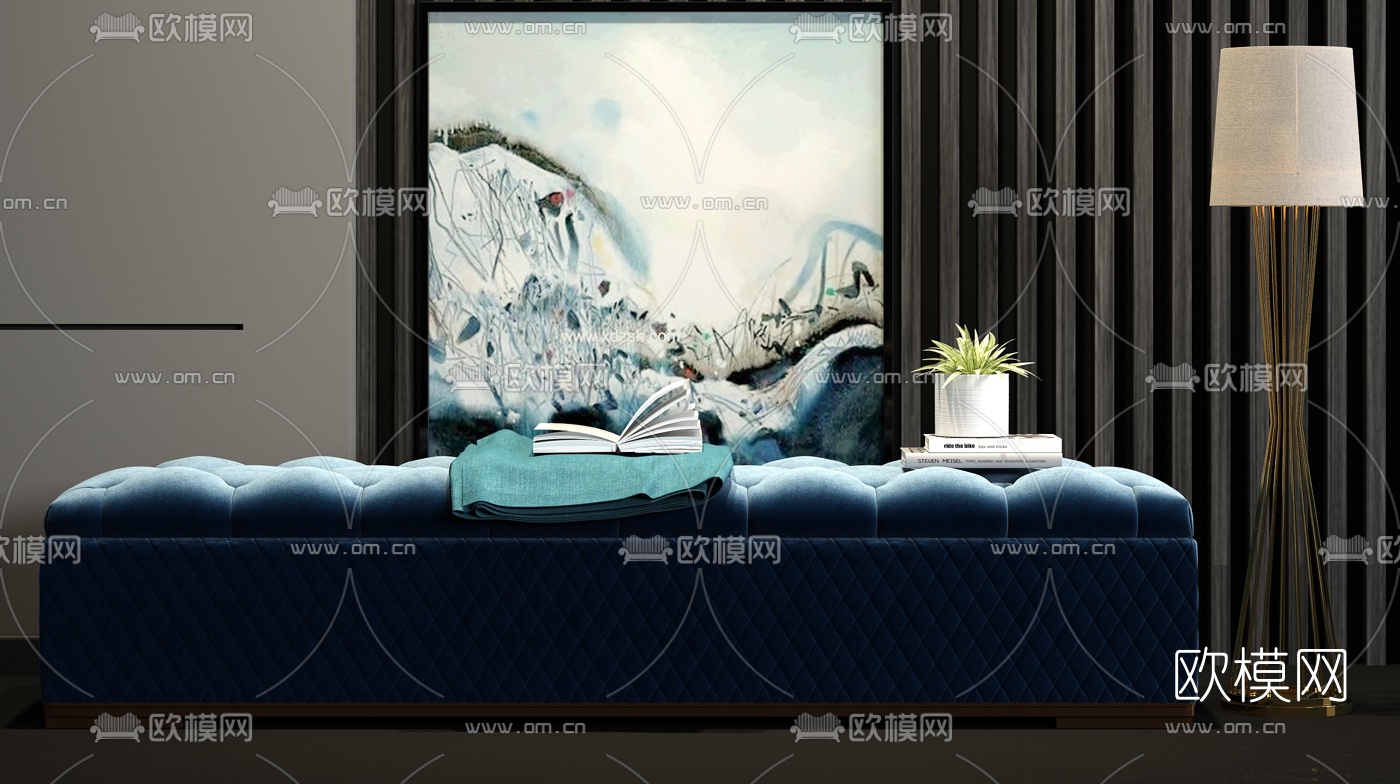 现代绒布脚踏床尾凳3d模型下载