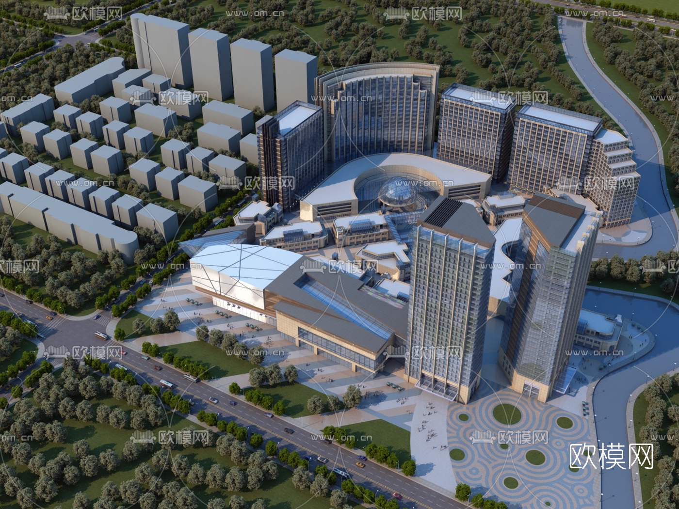 现代商业综合体鸟瞰规划3d模型下载